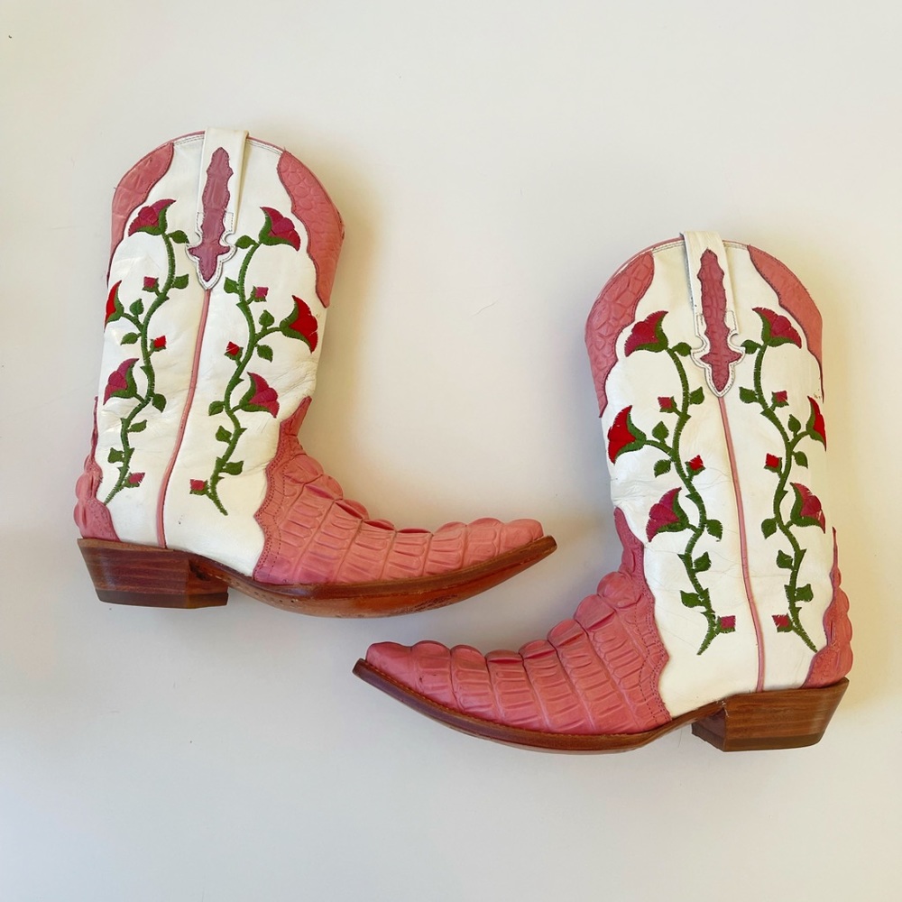Vintage Pink Aguila Real Alligator Gator Cowboy Boots 6.5/7